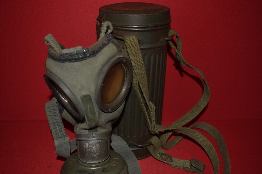 WW2 GERMAN ARMY GAS MASK AND CANNISTER-SOLD